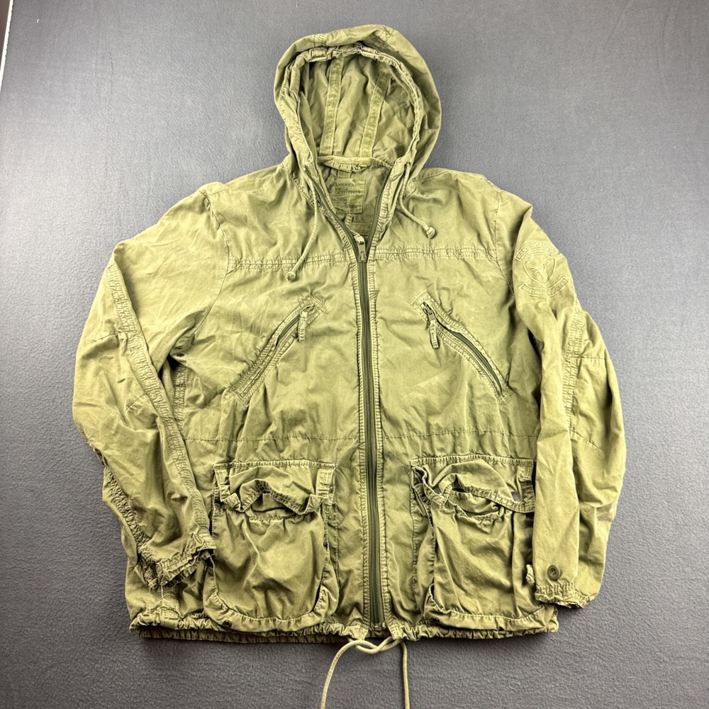 American Eagle Jacket Men's L Green Military Field Hooded Full Zip Utility Coat
